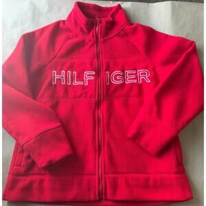 Vintage Tommy Hilfiger Sport Women's Red Fleece Jacket Logo Full Zip Y2K